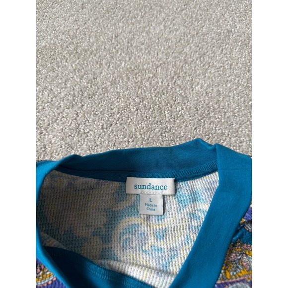 Sundance Women Teal Paisley Thermal Knit Roseanne Long Sleeve Top Large - Picture 3 of 7